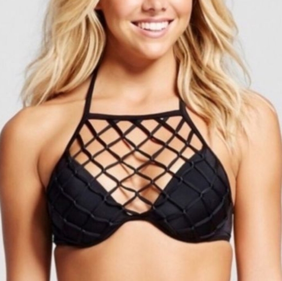 ☆Shade & Shore Black Caged Halter Bikini Top☆ - Picture 1 of 3